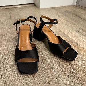 STAUD Twyla Heels in Black Satin Size 37